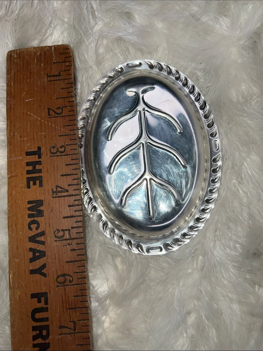 Vintage Antique Silver Plated Oval Decorative Tray with Leaf Motif Jewelry Tray
